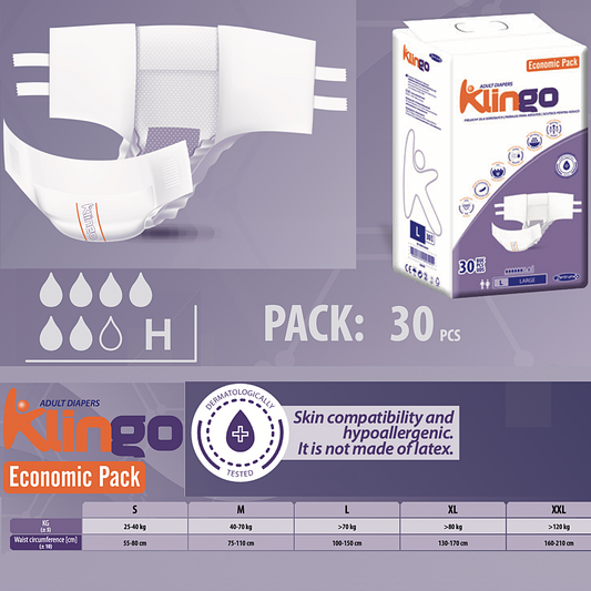 Scutece Adulți Klingo, Mărimea XXL, 90 Buc (3x30)