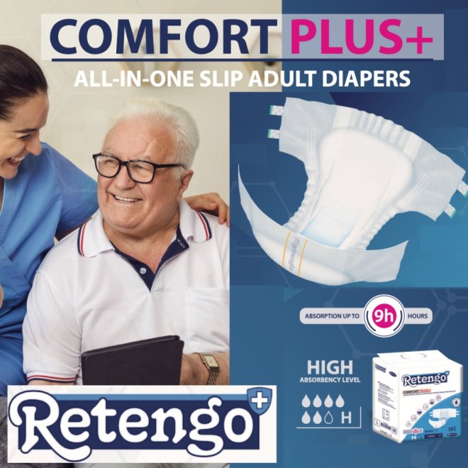 Scutece Adult Retengo Comfort Plus, Incontinență, Mărimea L, 2 Pachete x 10 Buc, Preț Avantajos