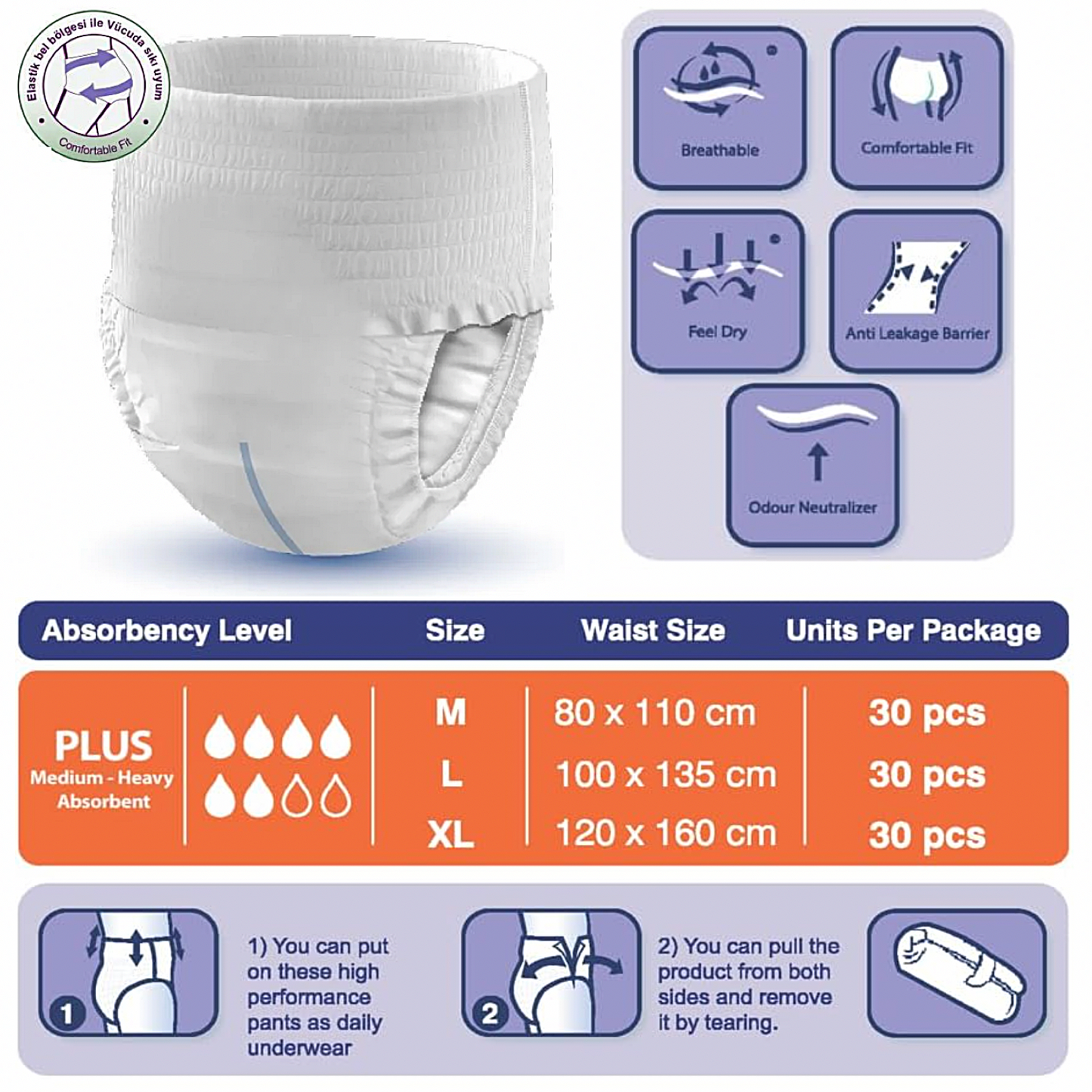 Pañales Tipo Braguita para Adultos Lorina Talla M – 30 Unidades