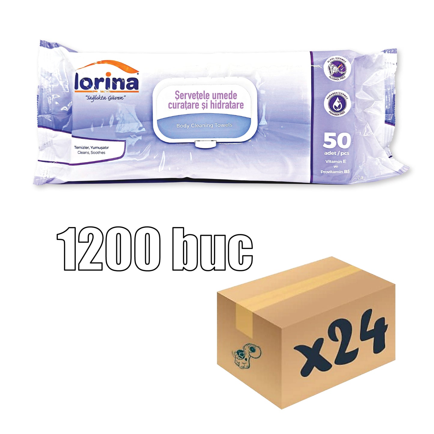 Șervețele Umede LORINA pentru Incontinență Urinară – 1200 Bucăți (24 Pachete)