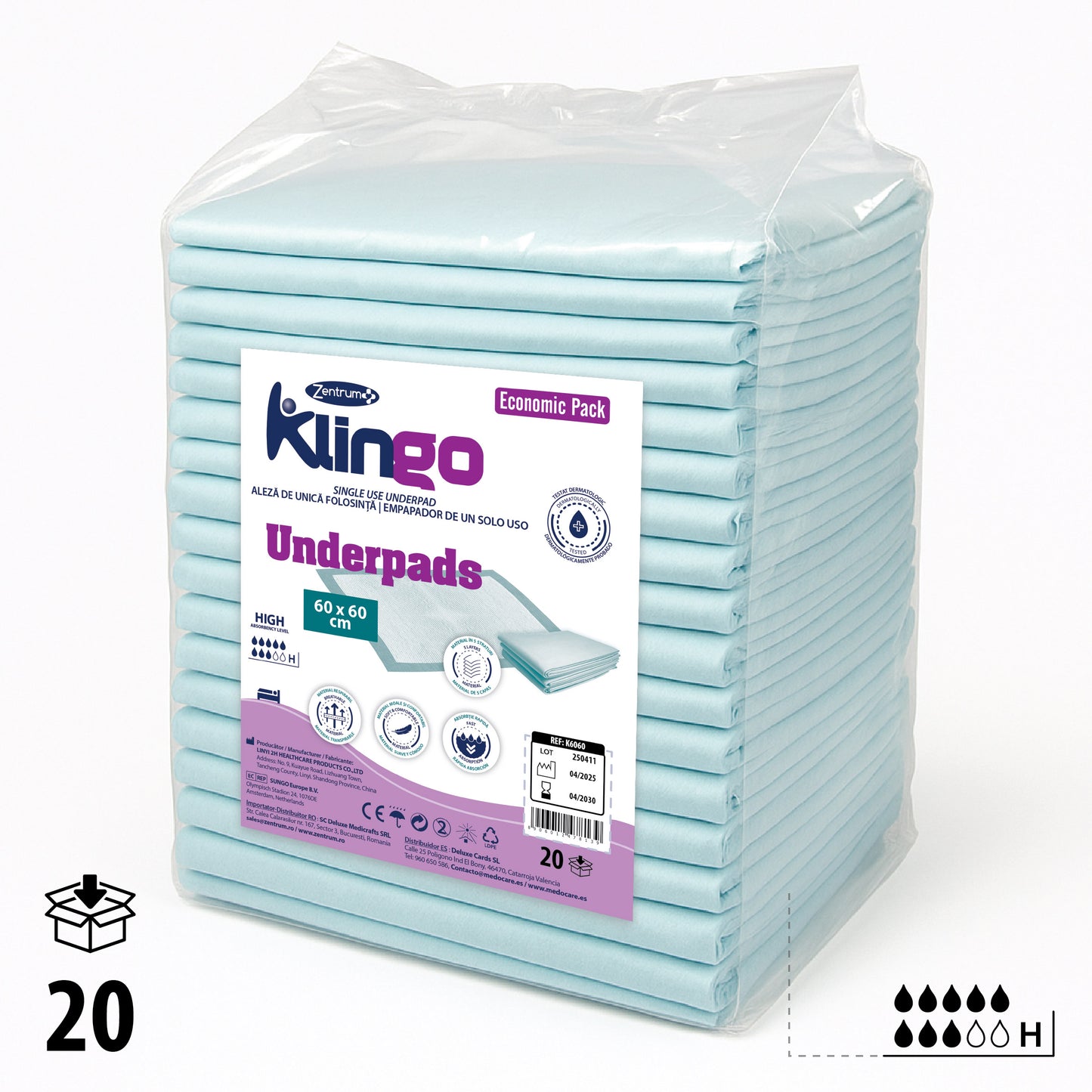 Aleze de unică folosință 60x60 cm, pachet 20 bucăți