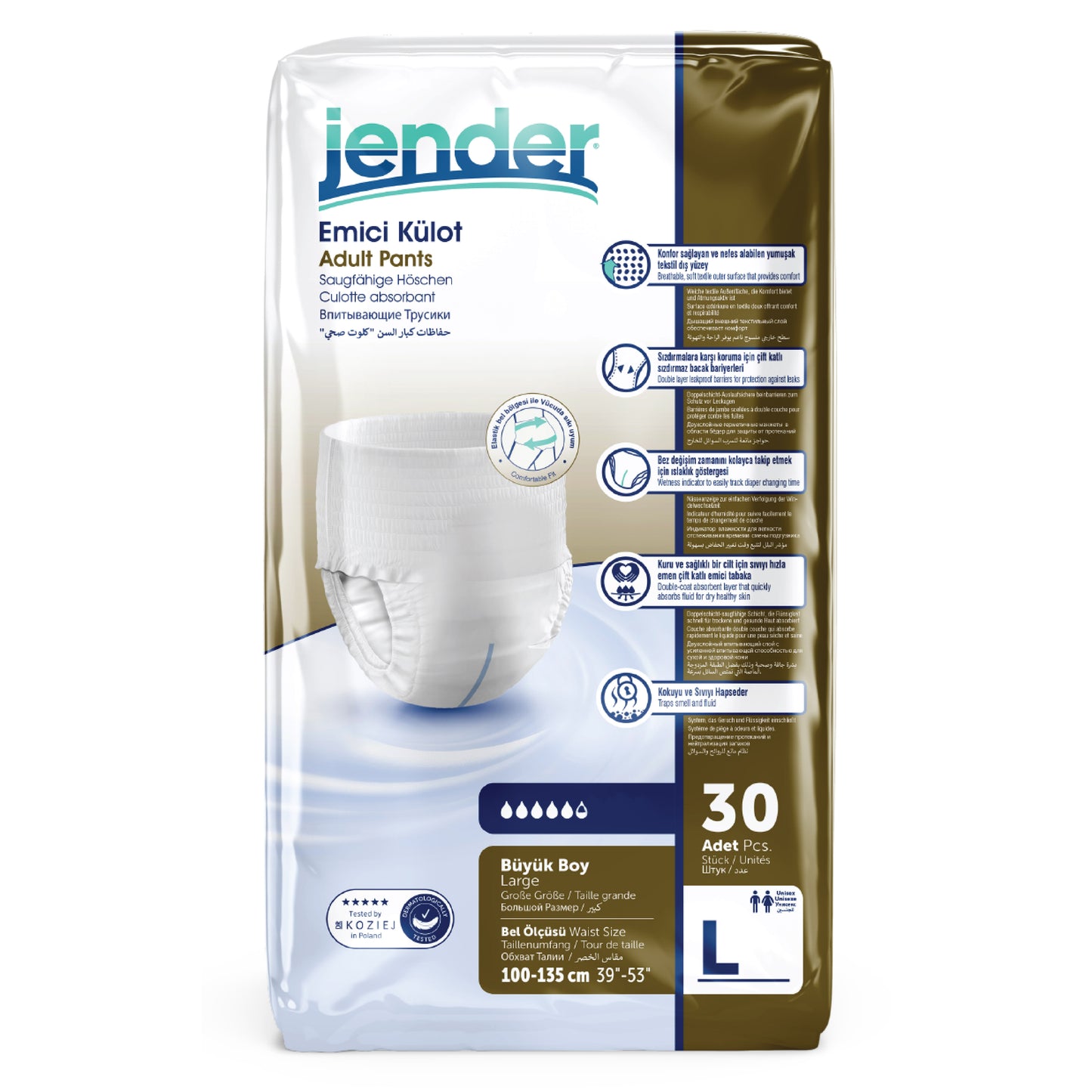 Scutece Chilot Incontinență Jender, Mărimea L, 30 Bucăți