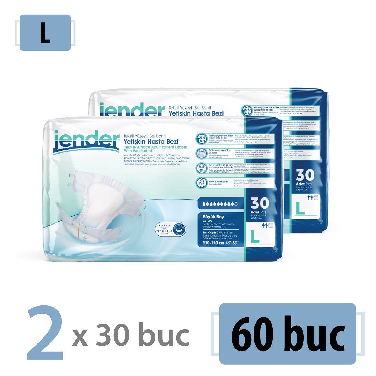 Scutece Adulți Jender, Mărimea L, 2X30 Buc