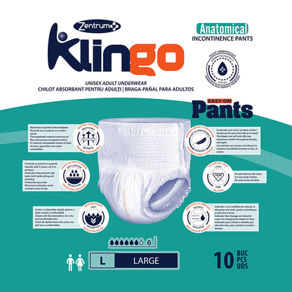 Scutece pentru adulti tip chilot Klingo Easy-on Pants, marimea L, pachet 10 buc