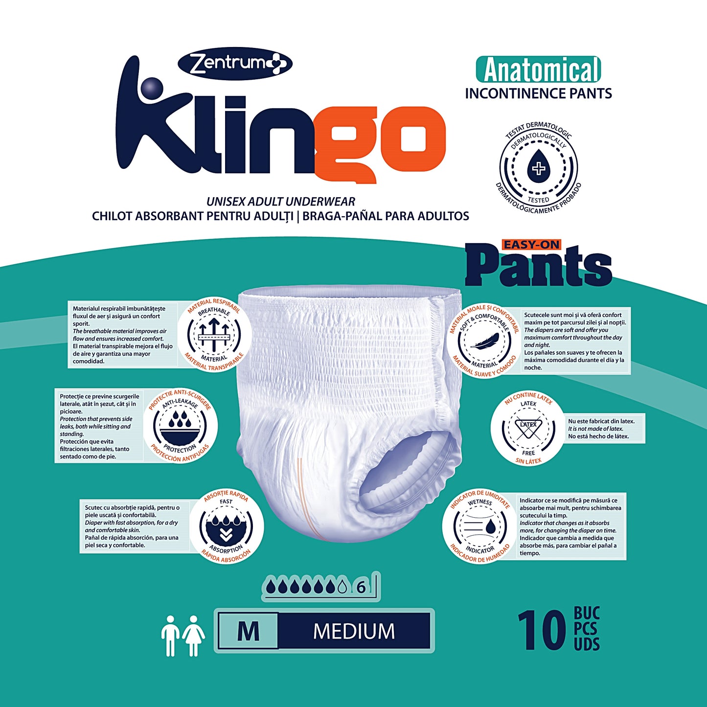 Scutece pentru adulti tip chilot Klingo Easy-on Pants M, pachet 10 buc
