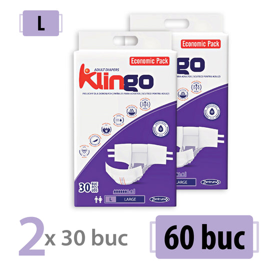 Scutece Adulti Klingo L - Pachet Promoțional 2x30 Bucăți