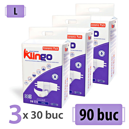 Scutece Adulți Klingo, Mărimea L, 90 Buc (3x30)