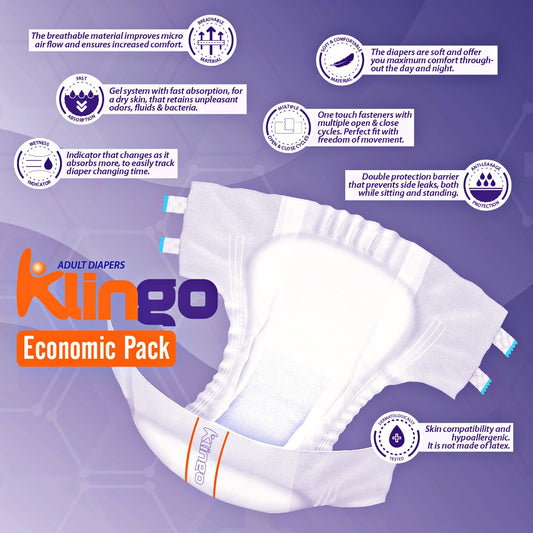 Scutece Adulți Klingo Economic Pack, Mărimea M, Pachet Promo 2x30 Bucăți