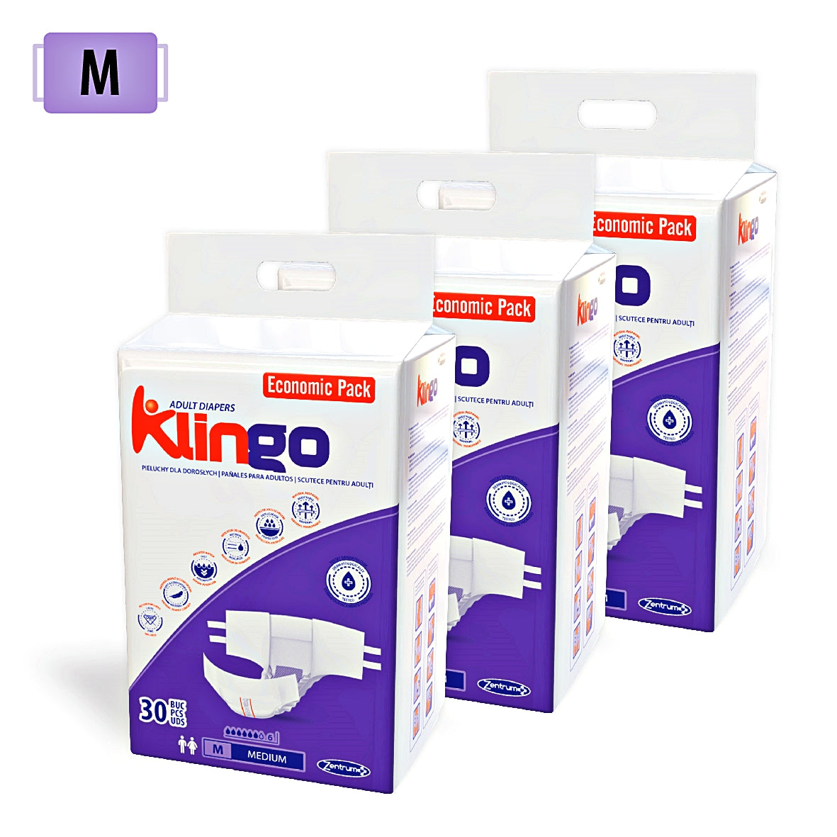 Scutece Adulți Klingo, Mărimea M, 90 Buc (3x30)