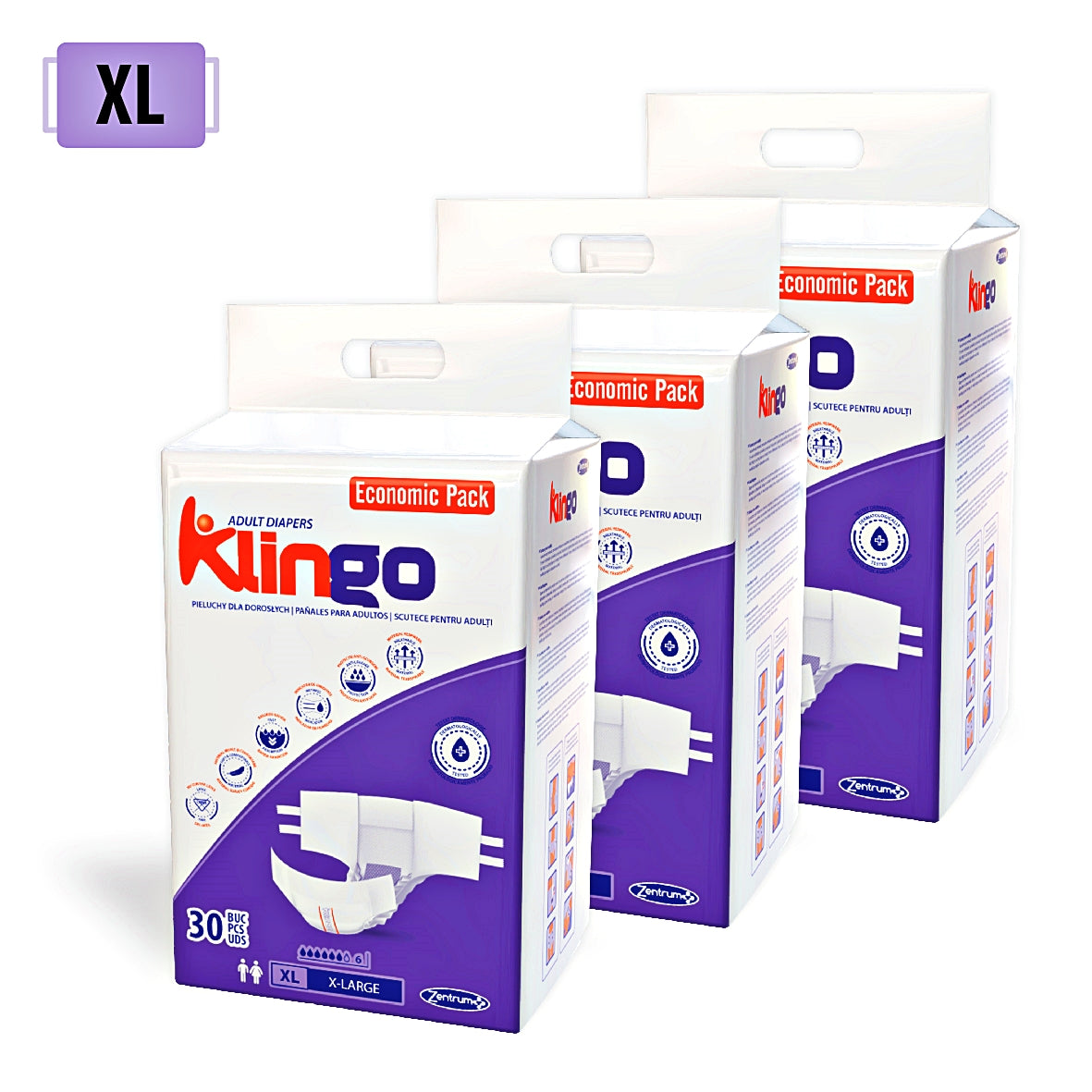 Scutece Adulți Klingo, Mărimea XL, 90 Buc (3x30)