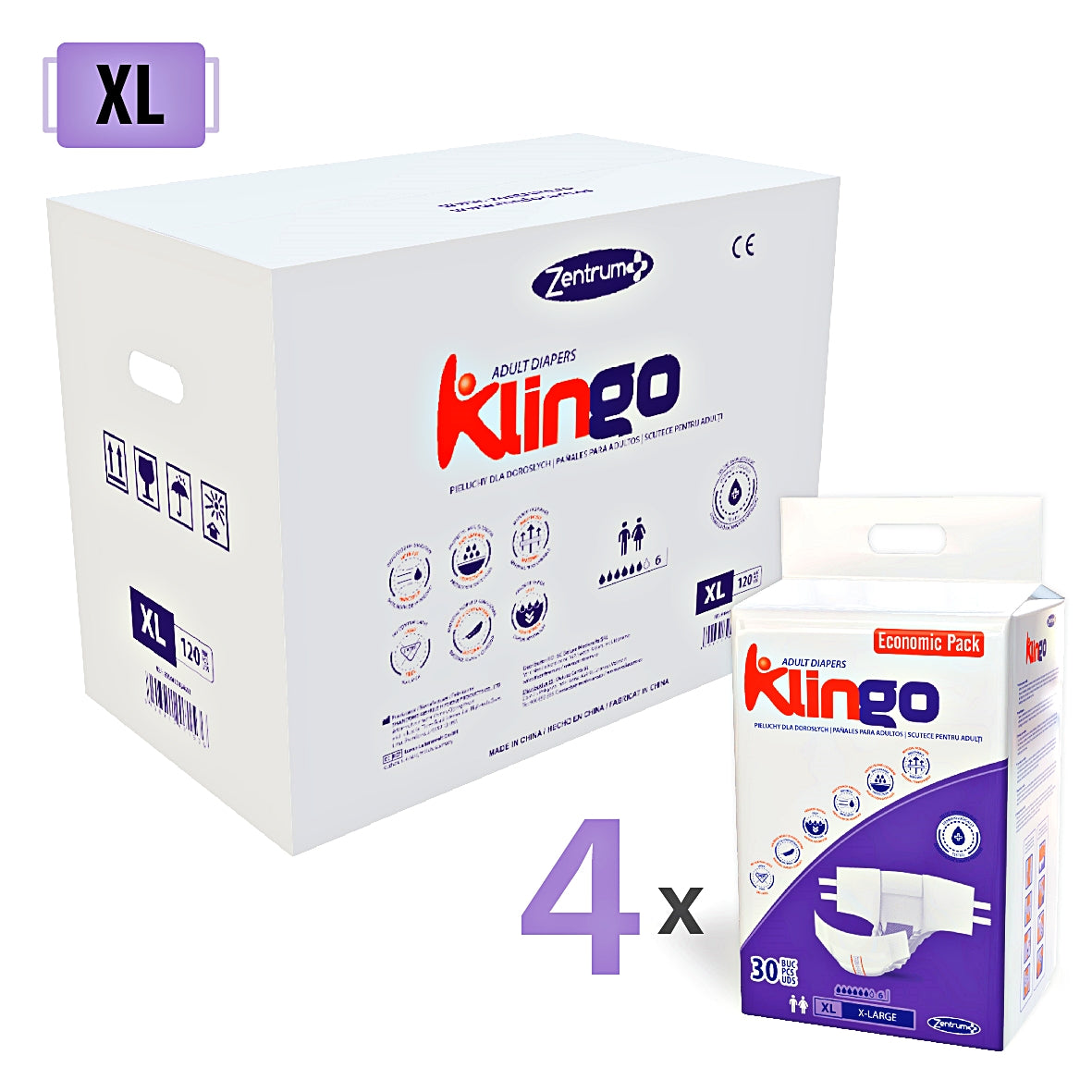 Scutece Adulți Klingo Economic Pack, Mărimea XL, 120 Buc