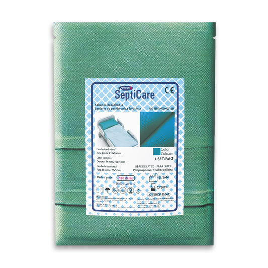 Set lenjerie pat de unică folosință, material netesut, 3 piese – cearceaf, față de pernă, husă pilotă