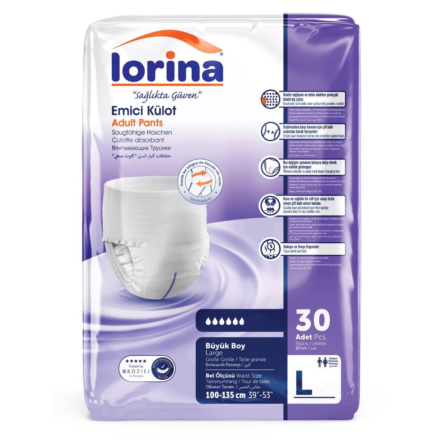 Scutece Chilot pentru Incontinență LORINA, Mărimea L - Pachet 30 Bucăți