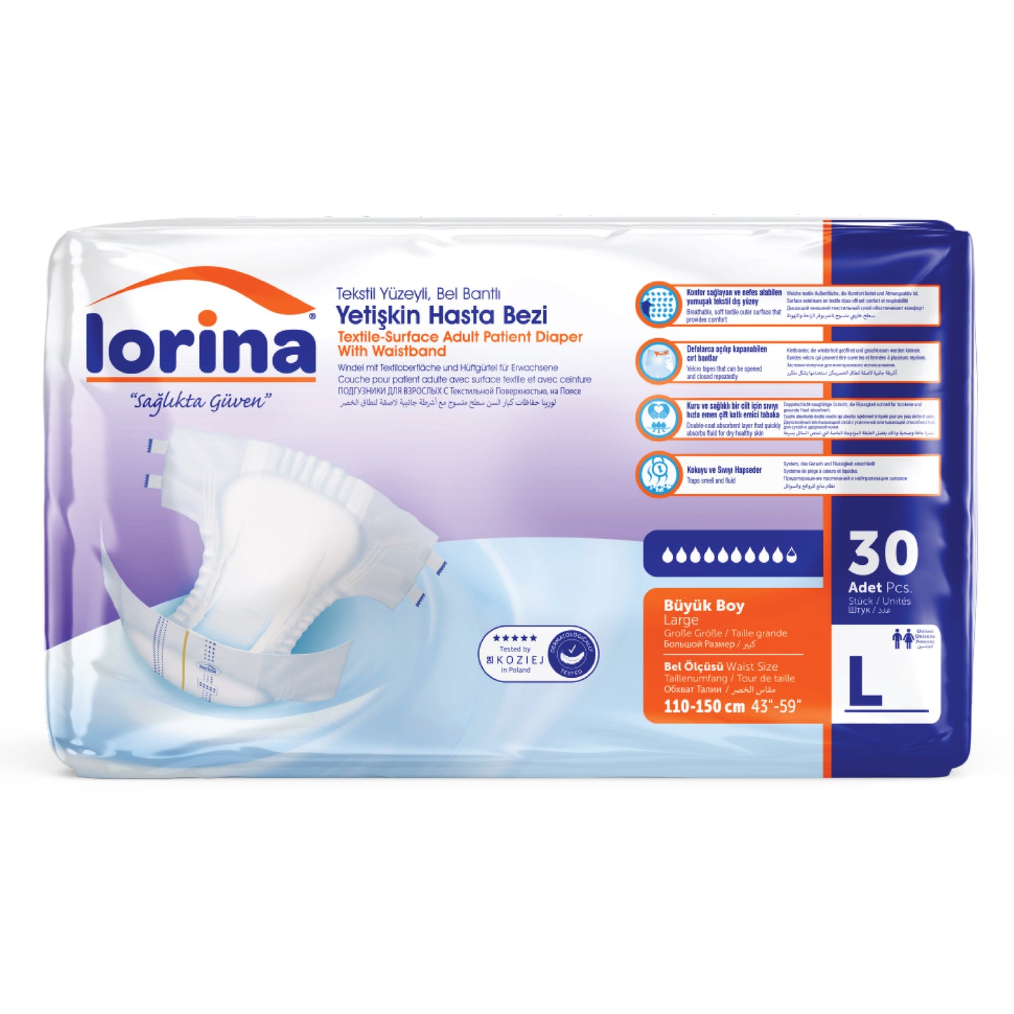 Scutece pentru adulți Lorina, mărimea L, pachet 30 buc