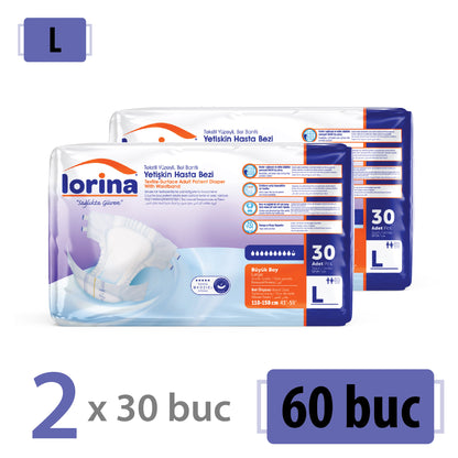 Scutece Adulți Lorina, Mărimea L, 60 Buc (2x30) – Pachet Promoțional