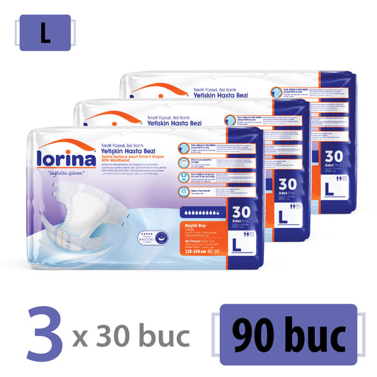 Scutece Adulți Lorina, Mărimea L, 90 Buc (3x30)