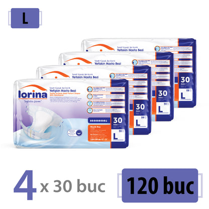 Scutece Adulți Lorina, Mărimea L, 120 Buc (4x30) – Pachet Economic, Protecție de Lungă Durată