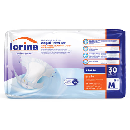 Scutece Absorbante LORINA Adult, pentru Incontinență Urinară, Mărimea M - Pachet 30 Bucăți